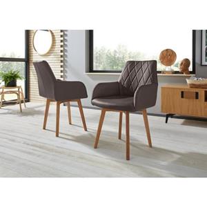Premium collection by Home affaire Stoel met armleuningen Brest Bekleding van leer of microvezel, frame is eiken massief hout geolied (set, 2 stuks)