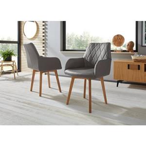 Premium collection by Home affaire Stoel met armleuningen Brest Bekleding van leer of microvezel, frame is eiken massief hout geolied (set, 2 stuks)