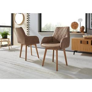 Premium collection by Home affaire Stoel met armleuningen Brest Bekleding van leer of microvezel, frame is eiken massief hout geolied (set, 2 stuks)