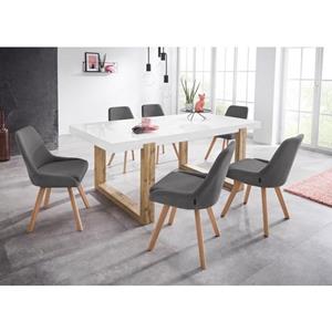 INOSIGN Eetkamerstoel Dilla afzonderlijk en in set van 2 verkrijgbaar, overtrekstof van gemakkelijk te onderhouden weefstof en massief eikenhouten poten, zithoogte 48 cm (set)