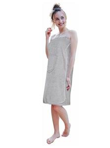 Carenesse Saunatuch »Saunakilt Damen 80 x 140 cm grau Weiches OneSize Sauna-Kleid Frottee«, Flexibler Gummibund & 5-fach Knopfleiste, mit aufgesetzter Tasche