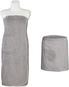 Carenesse Saunatuch »Sauna Kilt Set Damen & Herren grau Weiches OneSize Sauna-Kleid Sarong«, Frottee Saunatuch, flexibler Gummibund & 5-fach Knopfleiste Saunakilt
