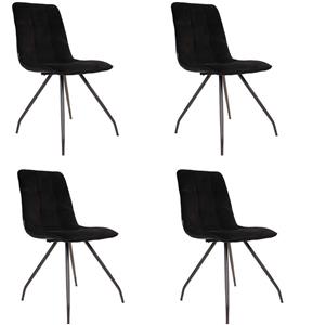 Bronx71 Velvet eetkamerstoel Lisa zwart - Eetkamerstoelen set van 4