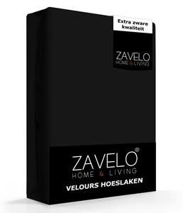 Zavelo Hoeslaken Velours Zwart - Fluweel Zacht - 30 cm Hoekhoogte - Rondom Elastiek - Velvet -2-persoons (140/160x200/220 cm)