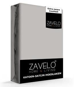 Zavelo Katoen - Hoeslaken Katoen Satijn Grijs - Zijdezacht - Extra Hoog-1-persoons (90x200 cm)