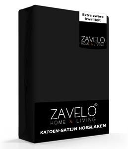 Zavelo Katoen - Hoeslaken Katoen Satijn Zwart - Zijdezacht - Extra Hoog-1-persoons (90x200 cm)