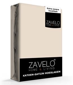 Zavelo Katoen - Hoeslaken Katoen Satijn Zand - Zijdezacht - Extra Hoog-2-persoons (140x200 cm)