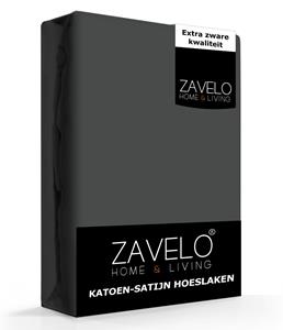 Zavelo Katoen - Hoeslaken Katoen Satijn Antraciet - Zijdezacht - Extra Hoog-1-persoons (90x200 cm)