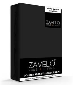 Zavelo Double Jersey Hoeslaken Zwart-Lits-jumeaux (160x200 cm)
