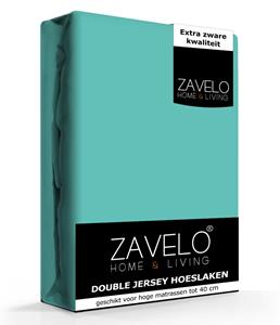 Zavelo Double Jersey Hoeslaken Turquoise-1-persoons (90x220 cm)