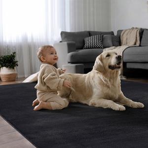 Merinos Superzacht Laagpolig Vloerkleed met bontlook Zwart-70x140 cm