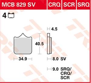TRW Remblokken, en remschoenen voor de moto, MCB829SCR Sinter carbon