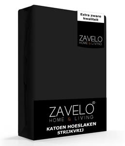Zavelo Hoeslaken Katoen Strijkvrij Zwart-Twijfelaar (120x200 cm)