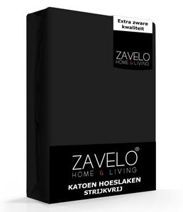 Zavelo Hoeslaken Katoen Strijkvrij Zwart-1-persoons (90x220 cm)