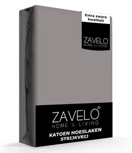 Zavelo Hoeslaken Katoen Strijkvrij Grijs-2-persoons (140x200 cm)