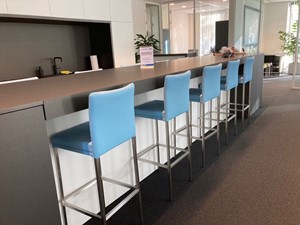 ShopX Leren barstoel break hoog, blauw leer, blauwe barkruk