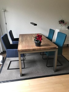 ShopX Leren eetkamerstoel dare met armleuning, blauwturquoise leer, blauweturquoise keukenstoelen