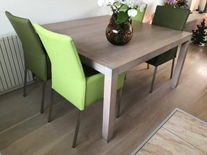 ShopX Leren eetkamerstoel royal met armleuning, groen leer, groene keukenstoelen