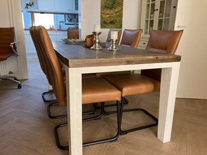 ShopX Leren eetkamerstoel retro, bruin leer, bruine keukenstoelen