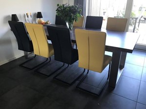 ShopX Leren eetkamerstoel dare, geelzwart leer, gelezwarte keukenstoelen