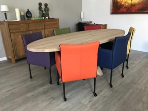 ShopX Leren eetkamerstoel desire, blauwgeelgroenoranjepaarsrood leer, blauwegelegroeneoranjepaarserode keukenstoelen