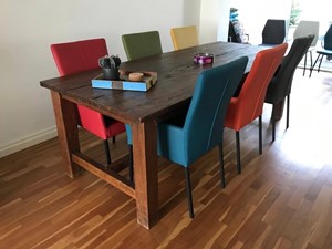 ShopX Leren eetkamerstoel daily met armleuning, geelgrijsgroenoranjeroodturquoise leer, gelegrijzegroeneoranjerodeturquoise keukenstoelen