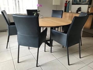 ShopX Leren eetkamerstoel royal met armleuning, blauw leer, blauwe keukenstoelen