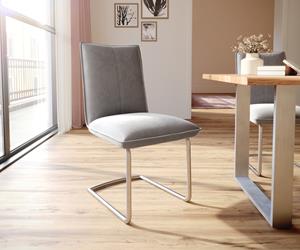 DELIFE Schwingstuhl Lelio-Flex Samt Grau Freischwinger rund Edelstahl Taschenfederkern