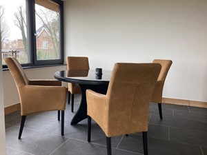 ShopX Leren eetkamerstoel just met armleuning, grijs leer, grijze keukenstoelen