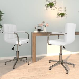 vidaXL Eetkamerstoelen draaibaar 2 st kunstleer wit