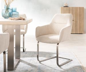 DELIFE Schwingstuhl Pejo-Flex Cord Beige Freischwinger flach Edelstahl