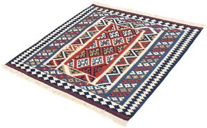 Morgenland Wollteppich Kelim - Oriental quadratisch - 99 x 95 cm - dunkelblau, quadratisch, 6 mm Höhe, Wohnzimmer, Einzelstück