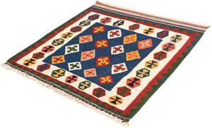 Morgenland Wollteppich Kelim - Oriental quadratisch - 98 x 98 cm - dunkelblau, quadratisch, 6 mm Höhe, Wohnzimmer, Einzelstück