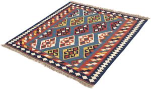 Morgenland Wollteppich Kelim - Oriental quadratisch - 101 x 99 cm - dunkelblau, quadratisch, 6 mm Höhe, Wohnzimmer, Einzelstück