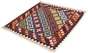 Morgenland Wollteppich Kelim - Oriental quadratisch - 103 x 97 cm - dunkelblau, quadratisch, 6 mm Höhe, Wohnzimmer, Einzelstück