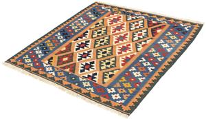 Morgenland Wollteppich Kelim - Oriental quadratisch - 103 x 100 cm - hellbraun, quadratisch, 6 mm Höhe, Wohnzimmer, Einzelstück