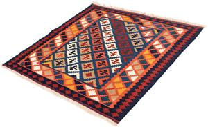 Morgenland Wollteppich Kelim - Oriental quadratisch - 104 x 100 cm - dunkelblau, quadratisch, 6 mm Höhe, Wohnzimmer, Einzelstück