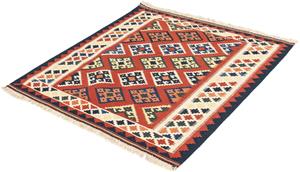 Morgenland Wollteppich Kelim - Oriental quadratisch - 105 x 101 cm - dunkelrot, quadratisch, 6 mm Höhe, Wohnzimmer, Einzelstück