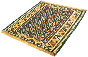 Morgenland Wollteppich Kelim - Oriental quadratisch - 107 x 100 cm - dunkelblau, quadratisch, 6 mm Höhe, Wohnzimmer, Einzelstück