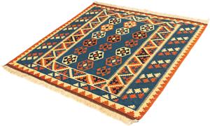 Morgenland Wollteppich Kelim - Oriental quadratisch - 105 x 103 cm - dunkelblau, quadratisch, 6 mm Höhe, Wohnzimmer, Einzelstück