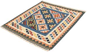 Morgenland Wollteppich Kelim - Oriental quadratisch - 106 x 102 cm - dunkelblau, quadratisch, 6 mm Höhe, Wohnzimmer, Einzelstück