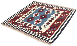 Morgenland Wollteppich Kelim - Oriental quadratisch - 107 x 102 cm - blau, quadratisch, 6 mm Höhe, Wohnzimmer, Einzelstück