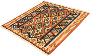 Morgenland Wollteppich Kelim - Oriental quadratisch - 107 x 100 cm - rost, quadratisch, 6 mm Höhe, Wohnzimmer, Einzelstück