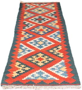 Morgenland Wollteppich Kelim - Oriental - 207 x 62 cm - dunkelrot, rechteckig, 4 mm Höhe, Wohnzimmer, Einzelstück