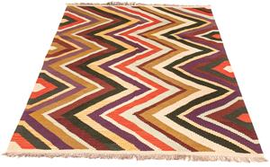 Morgenland Wollteppich Kelim - Splash - 203 x 145 cm - mehrfarbig, rechteckig, 4 mm Höhe, Wohnzimmer, Einzelstück