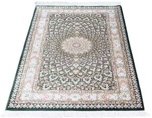 Morgenland Orientteppich Perser - Ghom - 128 x 83 cm - grün, rechteckig, 10 mm Höhe, Wohnzimmer, Handgeknüpft, Einzelstück mit Zertifikat