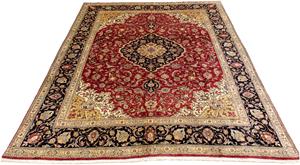 Morgenland Orientteppich Perser - Täbriz - 380 x 300 cm - dunkelrot, rechteckig, 10 mm Höhe, Wohnzimmer, Handgeknüpft, Einzelstück mit Zertifikat