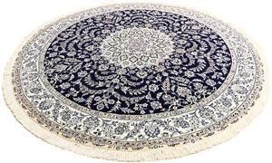Morgenland Orientteppich Perser - Nain - Royal rund - 260 x 260 cm - dunkelblau, rund, 10 mm Höhe, Wohnzimmer, Handgeknüpft, Einzelstück mit Zertifikat
