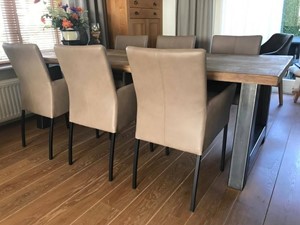 ShopX Leren eetkamerstoel comfort met armleuning, bruin leer, bruine keukenstoelen