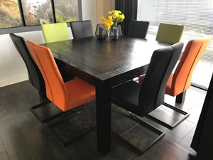ShopX Leren eetkamerstoel dare, groenoranjezwart leer, groeneoranjezwarte keukenstoelen
